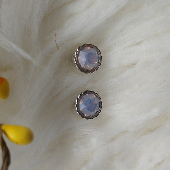 New Brighton Vintage Pink Gem Earrings With hearts on the sides - Picture 2 of 6